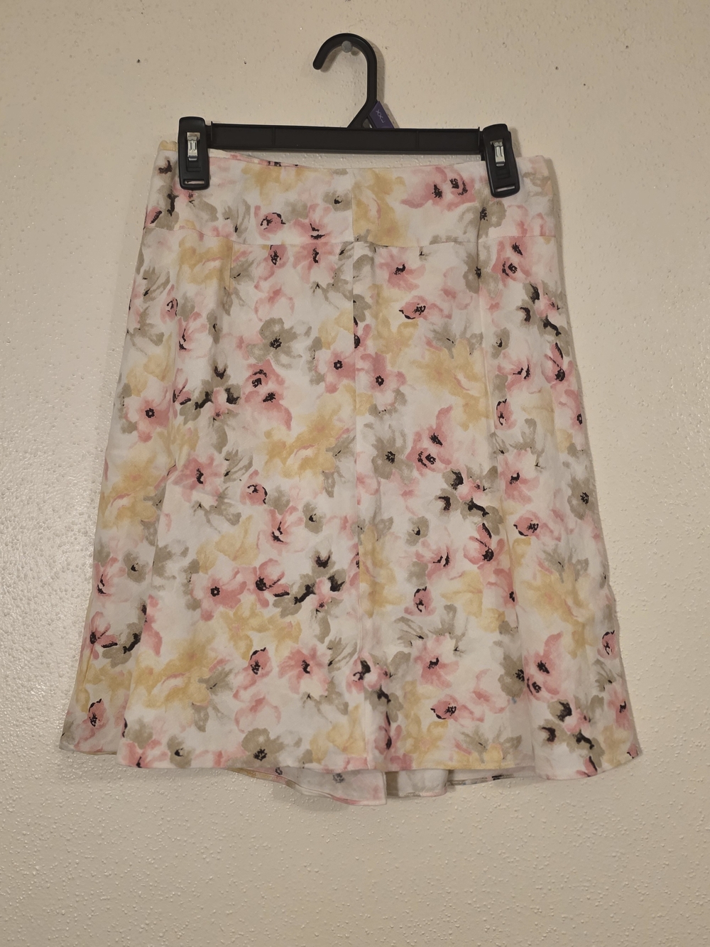 Ann Taylor White A-Line Skirt with Pink & Yellow Floral Print
